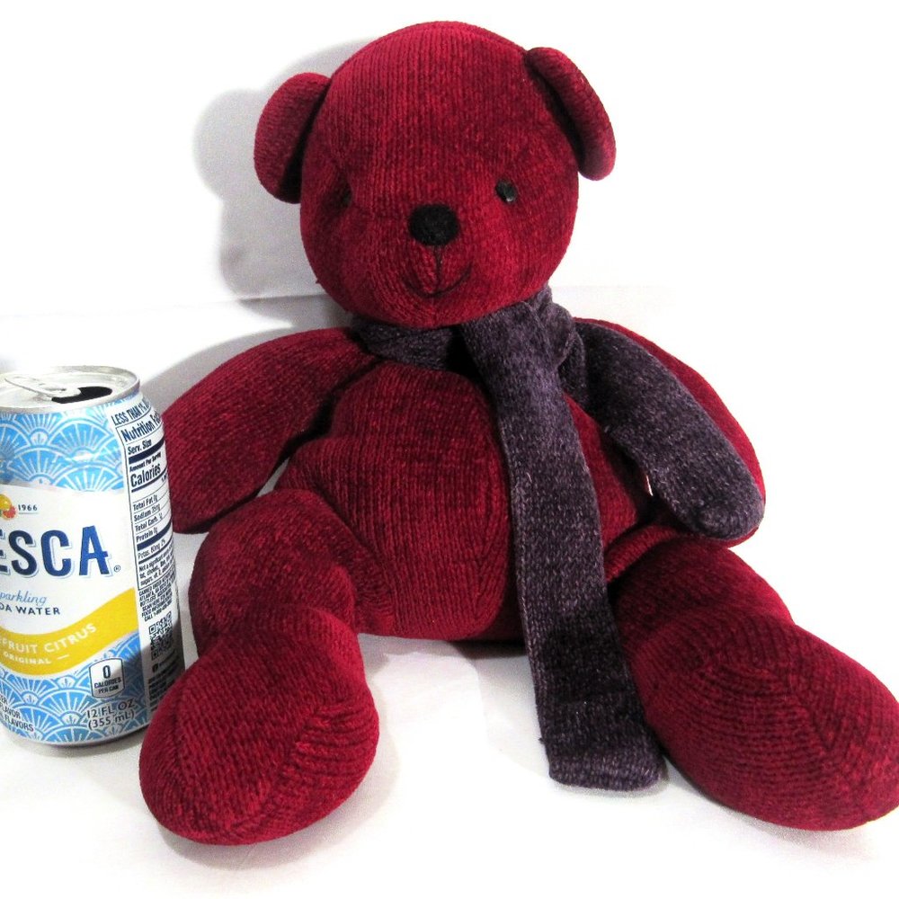 POTTERY BARN KNITTED BEAR, RED NWOT 15" SUPER CUTE VERY CLEAN